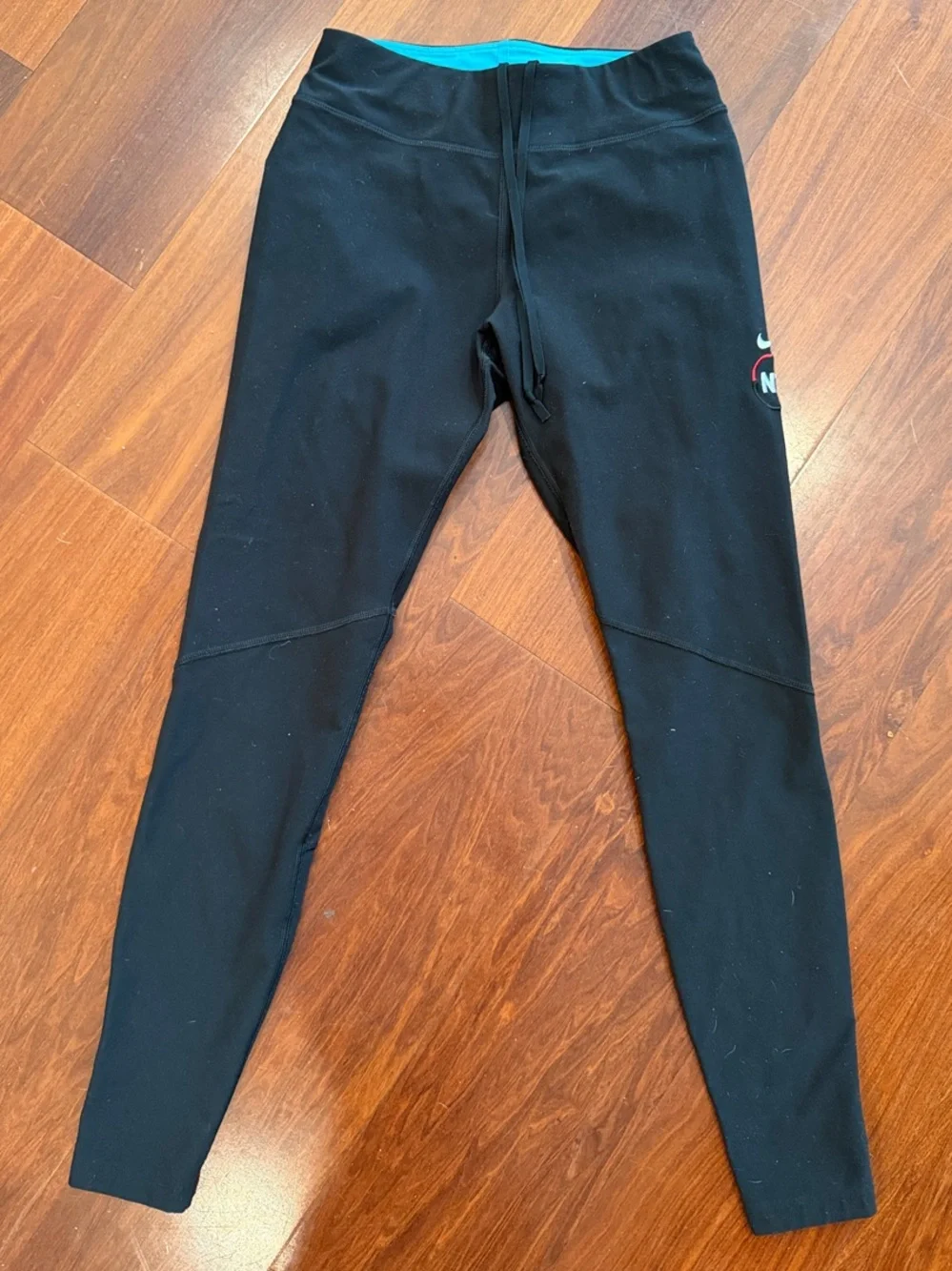 Women’s Nike Black Leggings with Teal Waistband- Size S